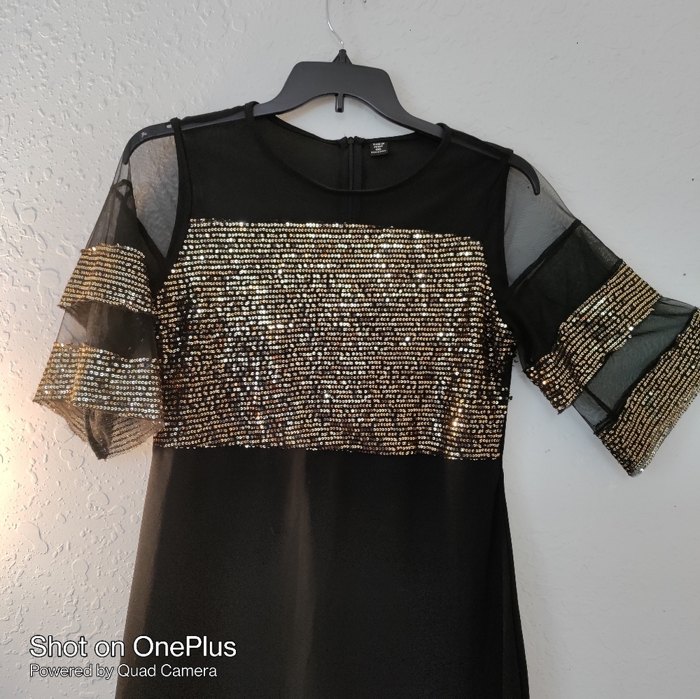Plus Size XL Sequins Midi glitter black party prom wedding occasion sheer sleeve